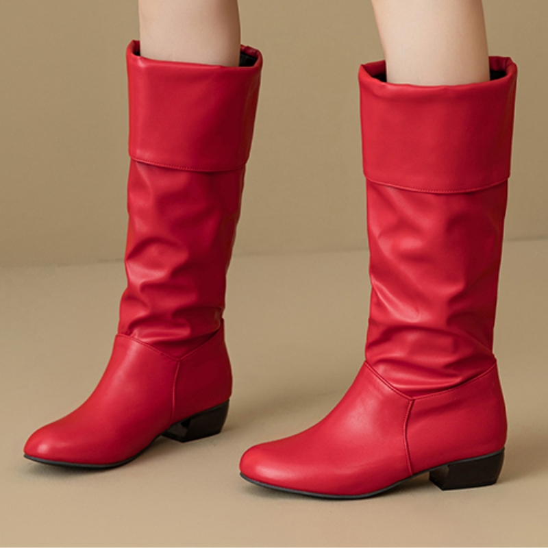 Women Shoes Waterproof - Botki za kolano wsuwane, plisowane, jesienne
