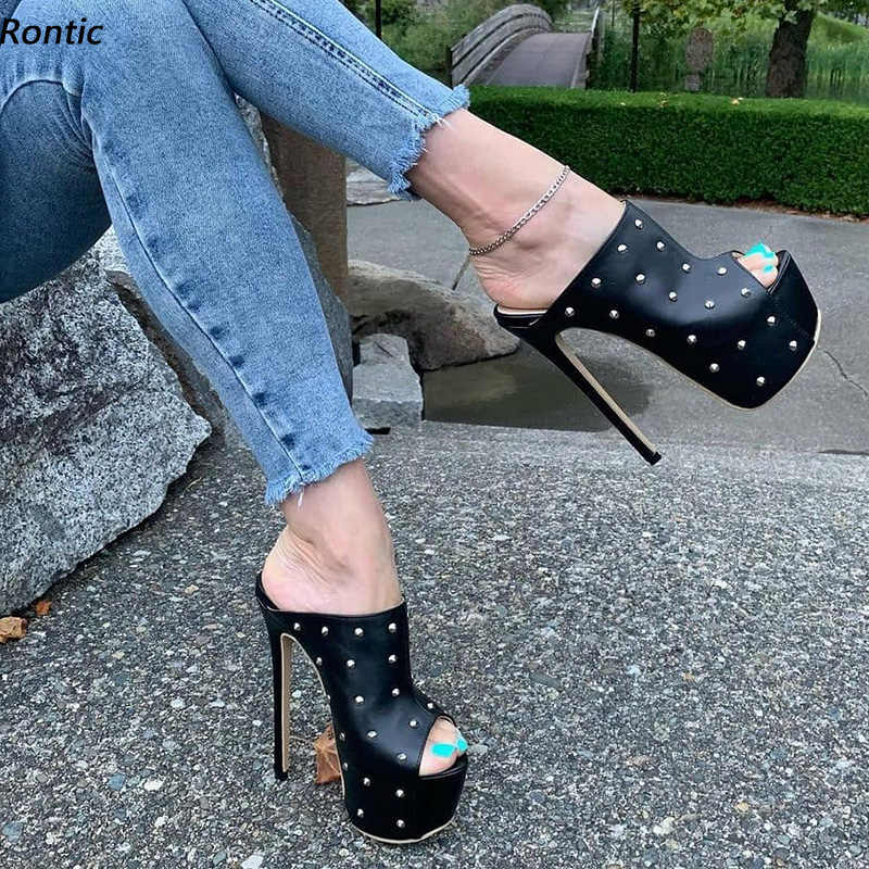 Women Shoes Waterproof - Rontic 2021 Ręcznie Robione Damskie Klapki