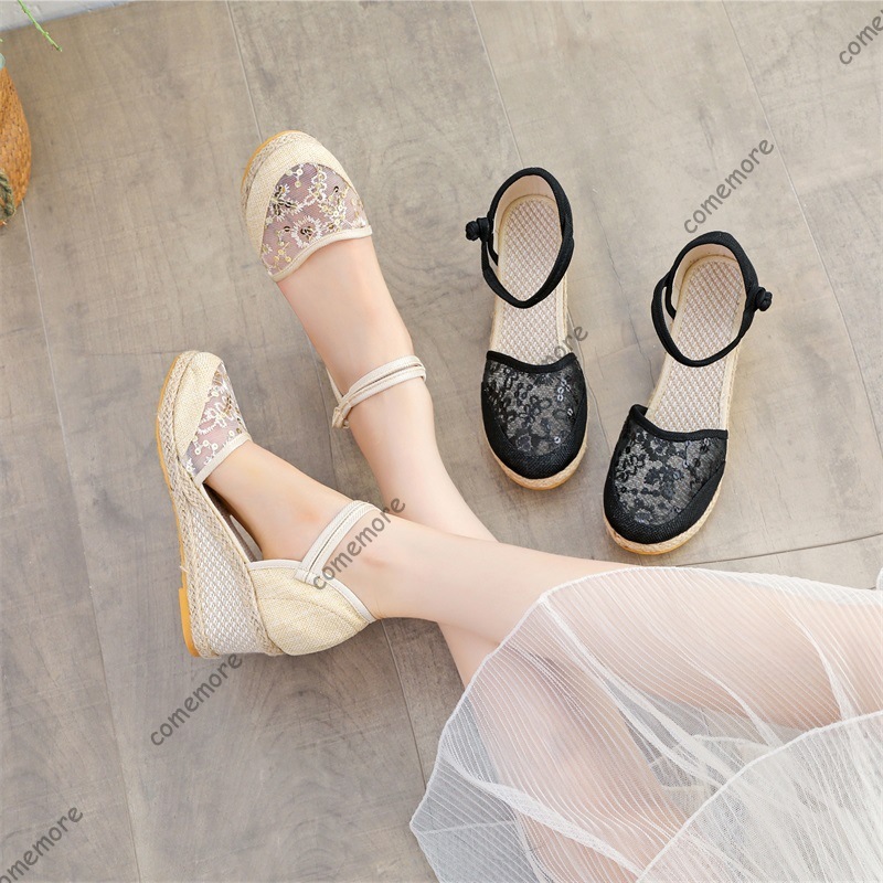 Espadrille Wedge Shoes - Damskie sandały espadryle na koturnie z